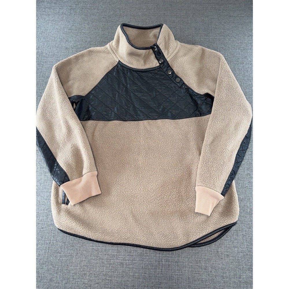 Abercrombie & Fitch Fleece Pullover Women's Medium Beige Snap Mock Neck Jacket